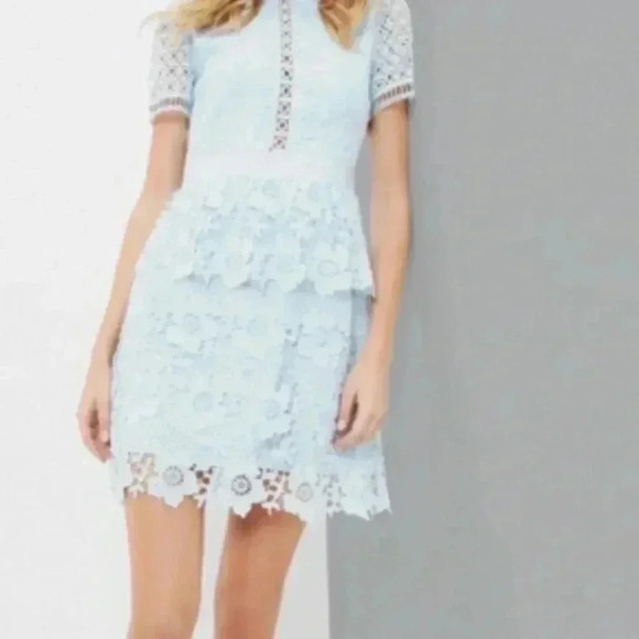 NWT $465 Ted Baker London Dixa Layered Lace Skater Dress baby Blue . - Picture 3 of 12